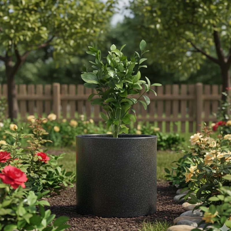 Image of Amazon Brand - Umi Tube 15 Inch Round Pots for Planter & Flowers Gamla - Lightweight, Durable Outdoor & Indoor Planters, Perfect for Balcony & Terrace Gardens (Black)