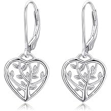 Tree of Life Earrings, 925 Sterling Silver Heart Shaped Studs for Women, Hypoallergenic Earrings for Sensitive Ears Gifts for Women with Gift Box...