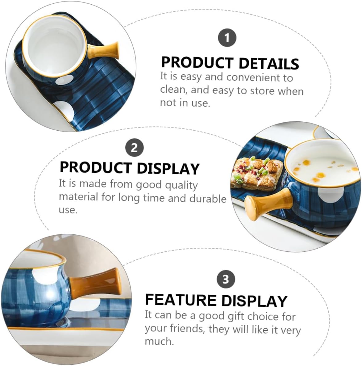 Ceramic Milk Pot and Noodle Pan Set 650ml Hand-painted Milk Heating Pot with Tray White Leaf Pattern Saucepan for Kitchen Cooking and Heating