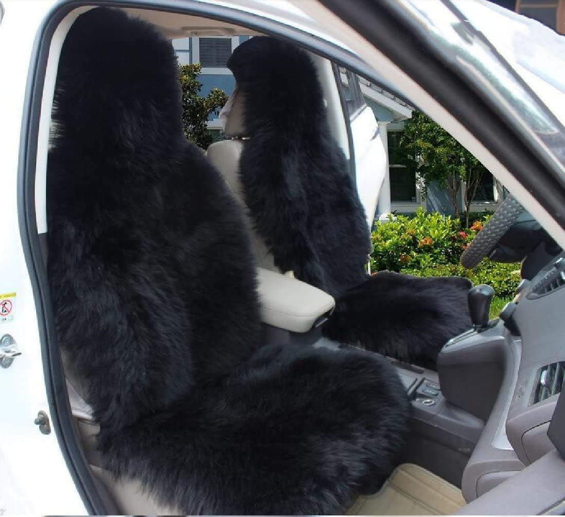 Genuine Australia Sheepskin Car Seat Cover Luxury Long Wool Front Seat Covers Fits Most Car, Truck, SUV, or Van 1 Piece (Black)