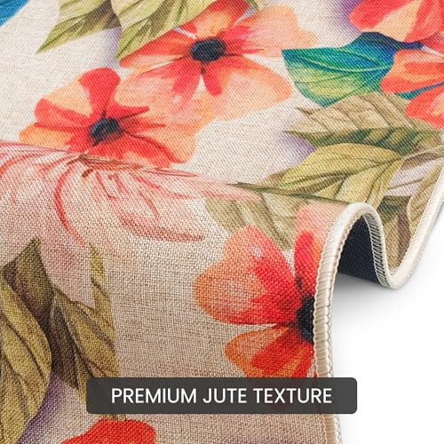 Image of Yellow Weaves 3 Pcs Jute Texture Non-Slip Bathmat, Water Absorbent Floor mat, Rugs, Door Mats for Bathroom, Living Room, Bedroom, Entrance, Outdoor, Kitchen, Office (Multi Floral)
