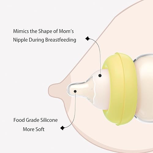 Miniatura 4 de YOHKOH Biberón de vidrio natural con pezón de flujo lento de nivel 1, biberones anticólicos para recién nacidos, biberón de vidrio de cuello ancho