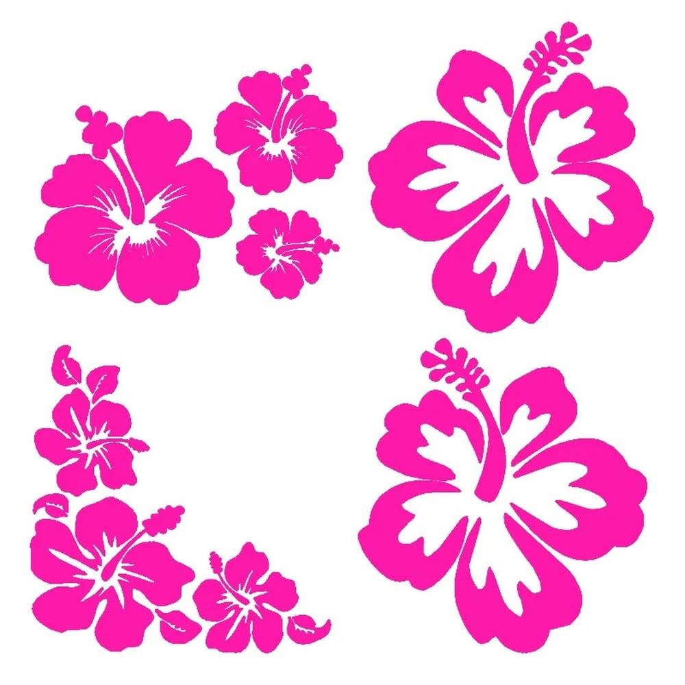 Hibiscus Decal 4 Pack Car Sticker Waterproof Car Styling Decor Car Accessories(Pink)