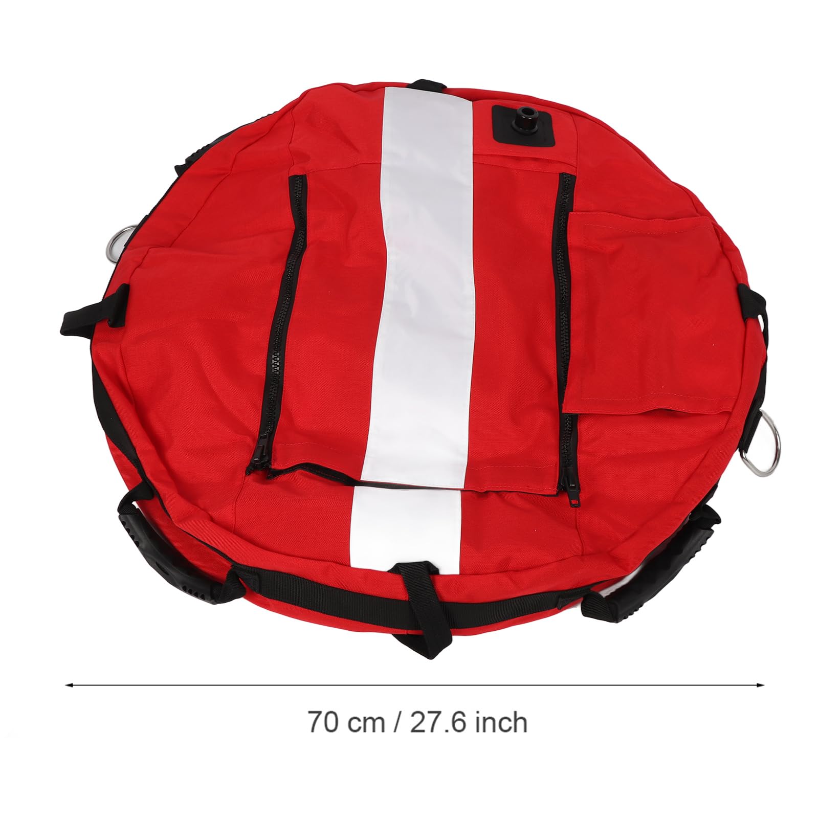 Marcador de buceo inflable de servicio pesado con flotador de seguridad de alta visibilidad, ideal para entrenamiento y señalización subacuática, incluye compartimento de almacenamiento integrado