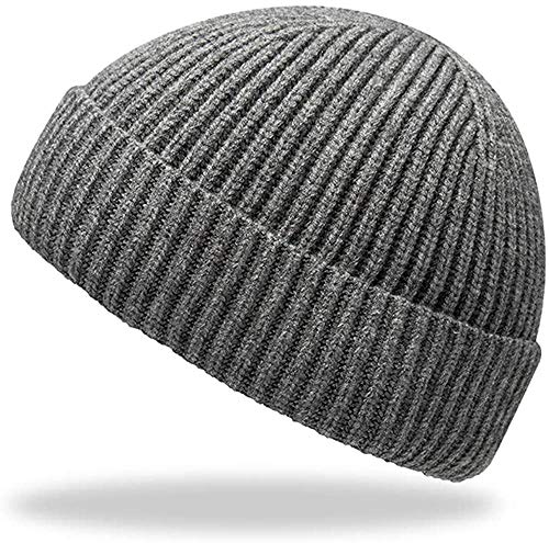 TOPSEM Trawler Beanie Watch Hat Roll up Edge,Winter Warm Knit Beanie Caps,Skullcap Fisherman Watch Beanie Unisex for Men Women,Soft and Durable(Grey)