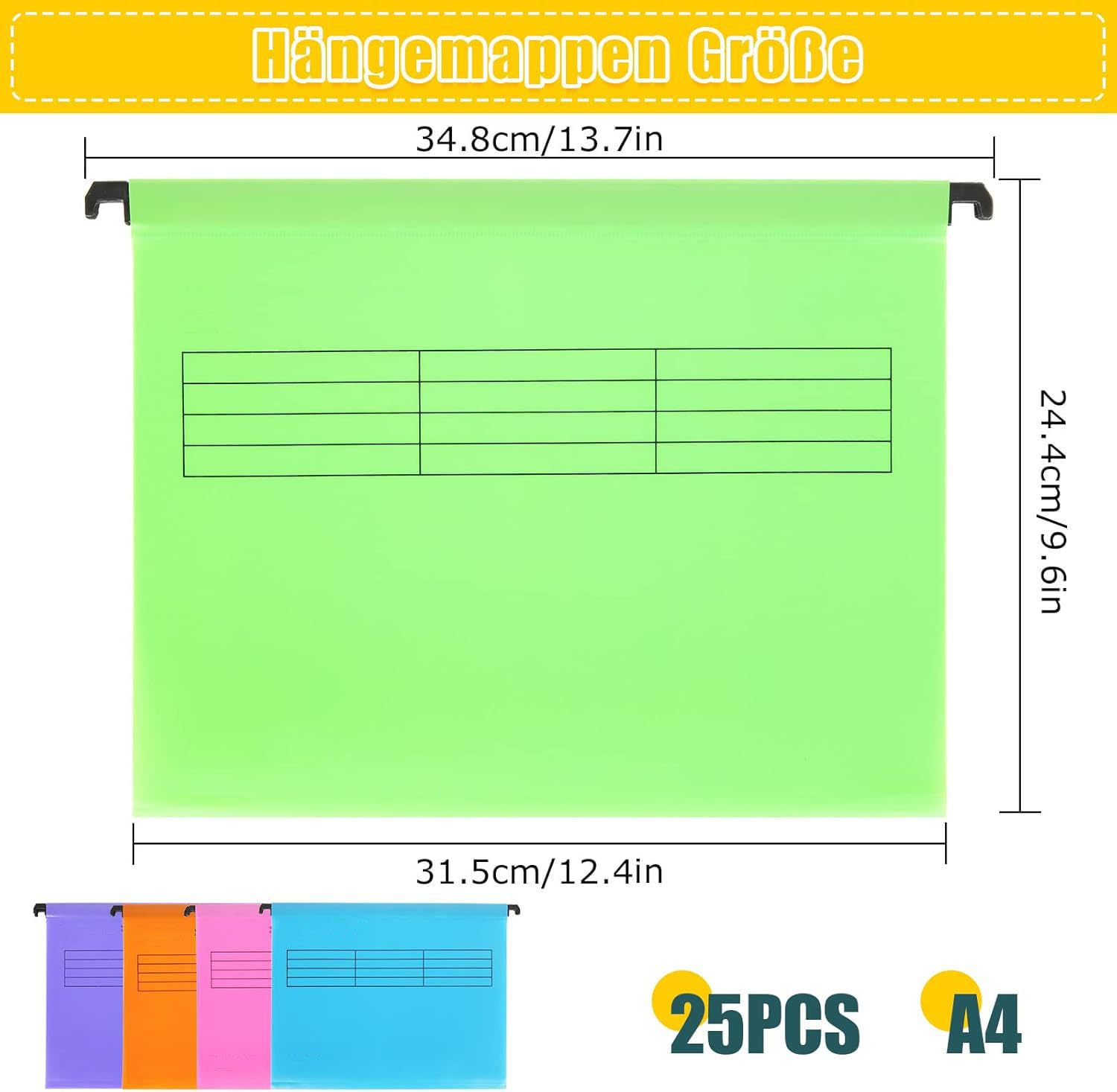 MIVIDE 25pcs Dossiers Suspendus A4, Dossier Suspendus Plastique a4 avec Onglets pour Bureau, école, Maison, Travail (5 Couleurs)