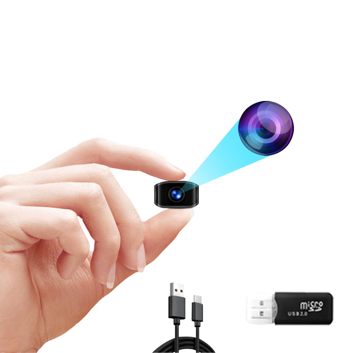 Mini Cámara de Niñera HD 1080P, Cámara Vigilancia Pequeña con Detección de Movimiento, Grabación en Bucle, Visión Nocturna Automática, Sensor de Gravedad, Sin Necesidad de WiFi