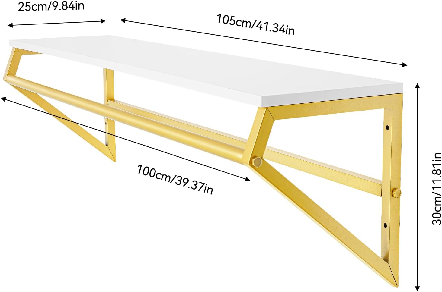 Gold Rolling Clothes Rack, 41 Inch Space-Saving Wall Mounted Umbrella Holder Clothing Rack, Multi-Purpose Clothing Hanging Rod Display Hanging Clothes Tool for Closet Storage