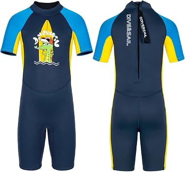Kids Wetsuit Shorty Suit for Boy Toddler 2.5mm Neoprene Wetsuit Spring Swimsuit UV Protection Keep Warm Short Sleeve Wetsuits for Swimming Surfing S Size