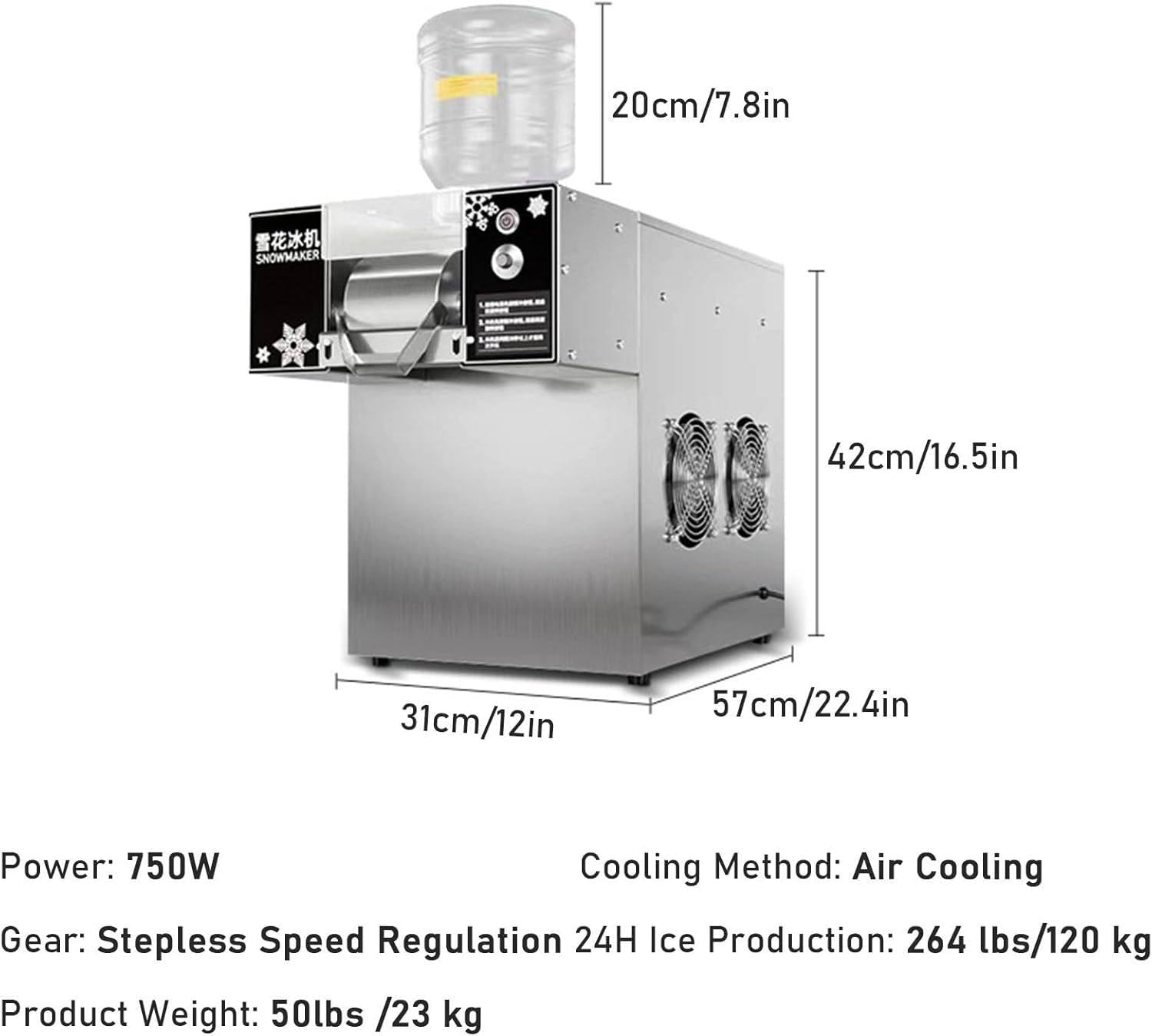 Machine à glace pilée professionnelle, machine à glace automatique pour bingsu coréen et kakigori hawaïen, haute capacité de 120 kg