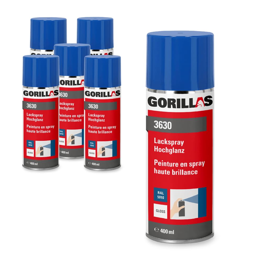 gorillas 6x Lackspray 400 ml Hochglanz RAL 5010 (Enzianblau) – Sprühlack