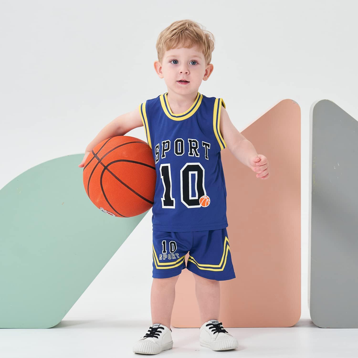 Volunboy Kids Sports Shorts Sets Boys Jerseys Tracksuit 2 Piece Basketball Performance Tank Top and Mesh Shorts Set - Image 4