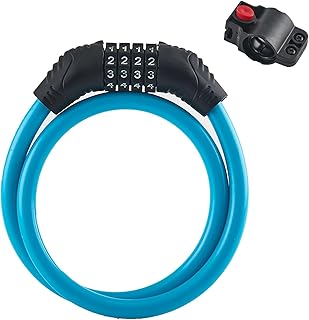 candados para bicicletas de alta seguridad， Candado azul for bicicleta de 2,13 pies, con combinación reiniciable de 4 dígitos, con bobina for bicicleta(Blue)