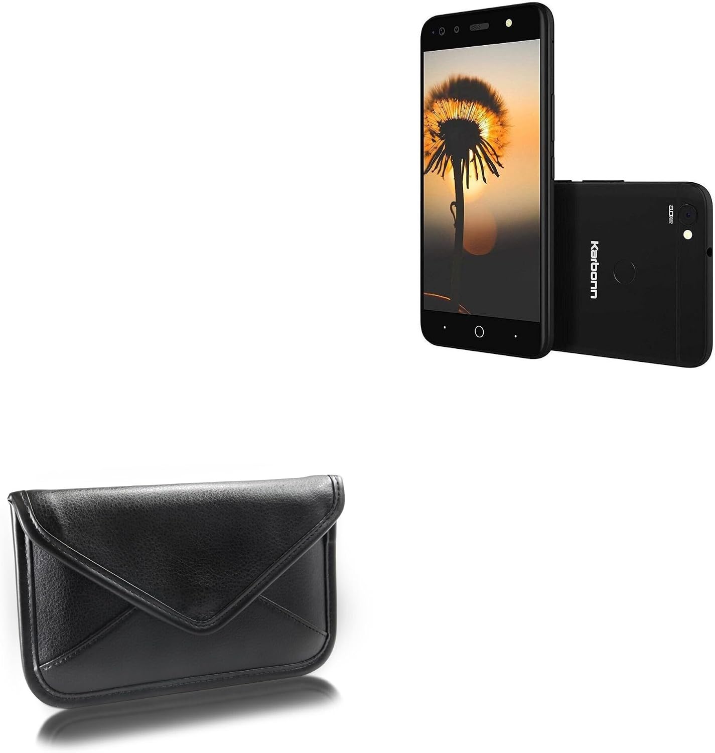 BoxWave Case Compatible with Karbonn Frames S9 - Elite Leather Messenger Pouch, Synthetic Leather Cover Case Envelope Design - Jet Black