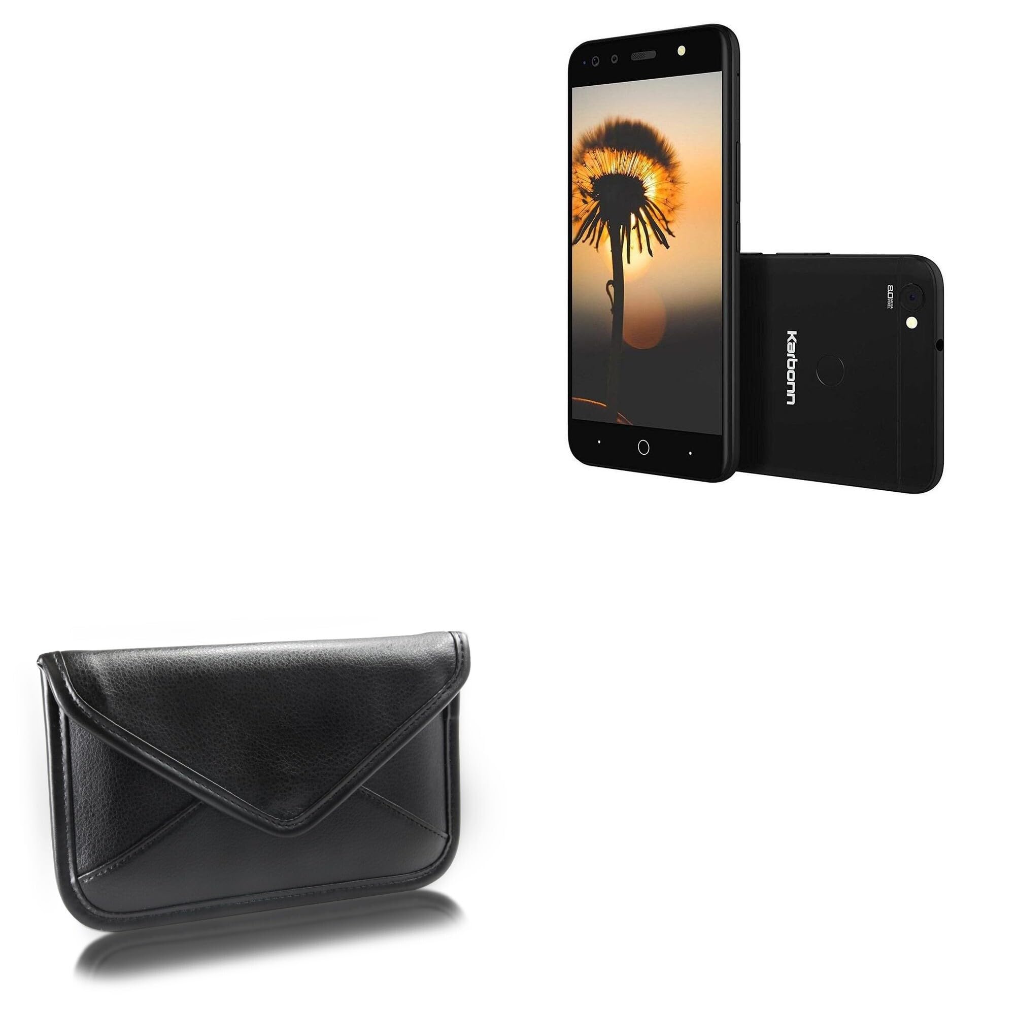 BoxWave Case Compatible with Karbonn Frames S9 - Elite Leather Messenger Pouch, Synthetic Leather Cover Case Envelope Design - Jet Black