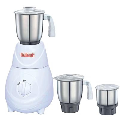 KAILASH HI-TECH Mixer Grinder for Kitchen - 3 Stainless Steel Jars 650 Watt Mixie - Chutney Jar, Dry Grinder Jar & Liquidizing Jar used as Wet Grinder & Blender for Milkshake, Smoothie