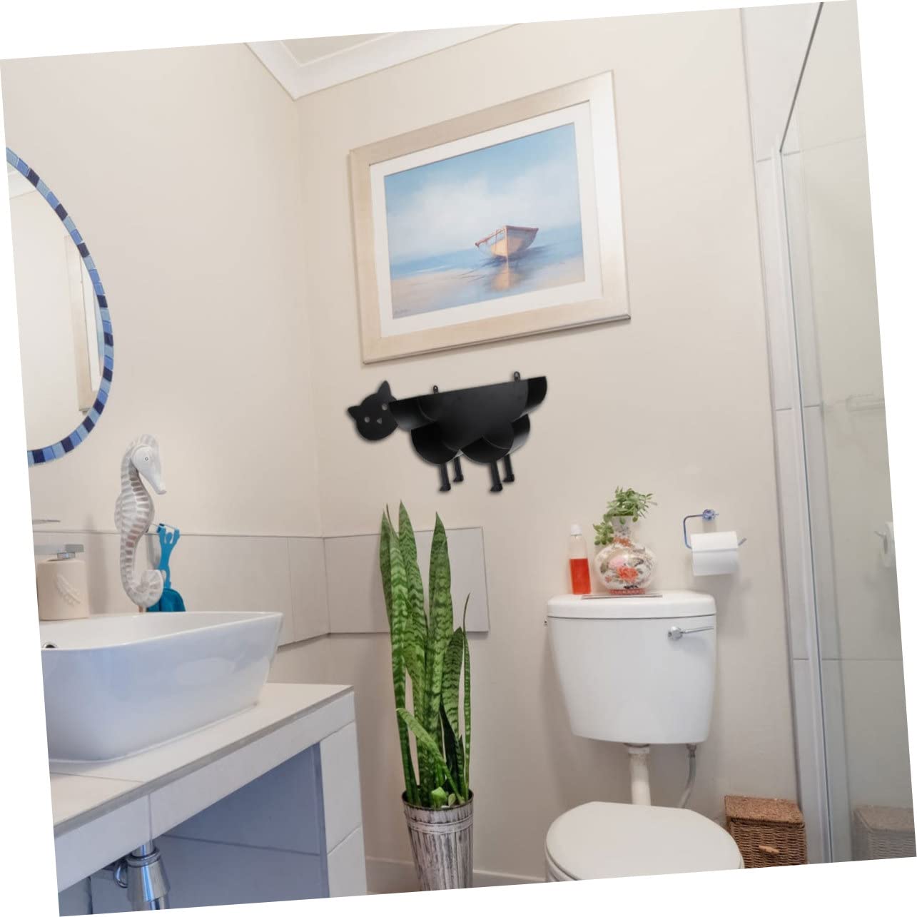 Katzen Toilettenpapierhalter aus Eisen, Schwarz, Freistehend