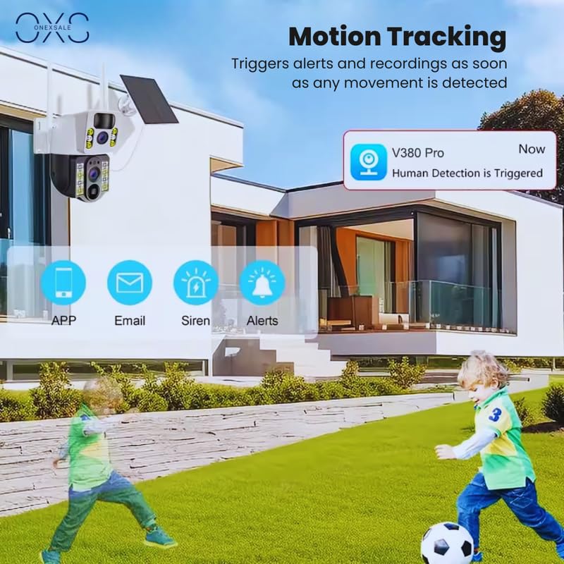 OneXsale 4G SIM Cellular Wireless Solar CCTV Camera | 2MP/3MP HD | IP66 Weatherproof | 360° Pan Tilt | PIR Human Detection | Two-Way Audio | Motion Alert | V380Pro App 1