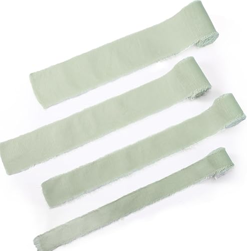 4 rollos de cinta de lino de algodón beige de 16 yardas, tamaño mixto, hecha a mano, flecos, tela deshilachada, bordes deshilachados, cinta de lino