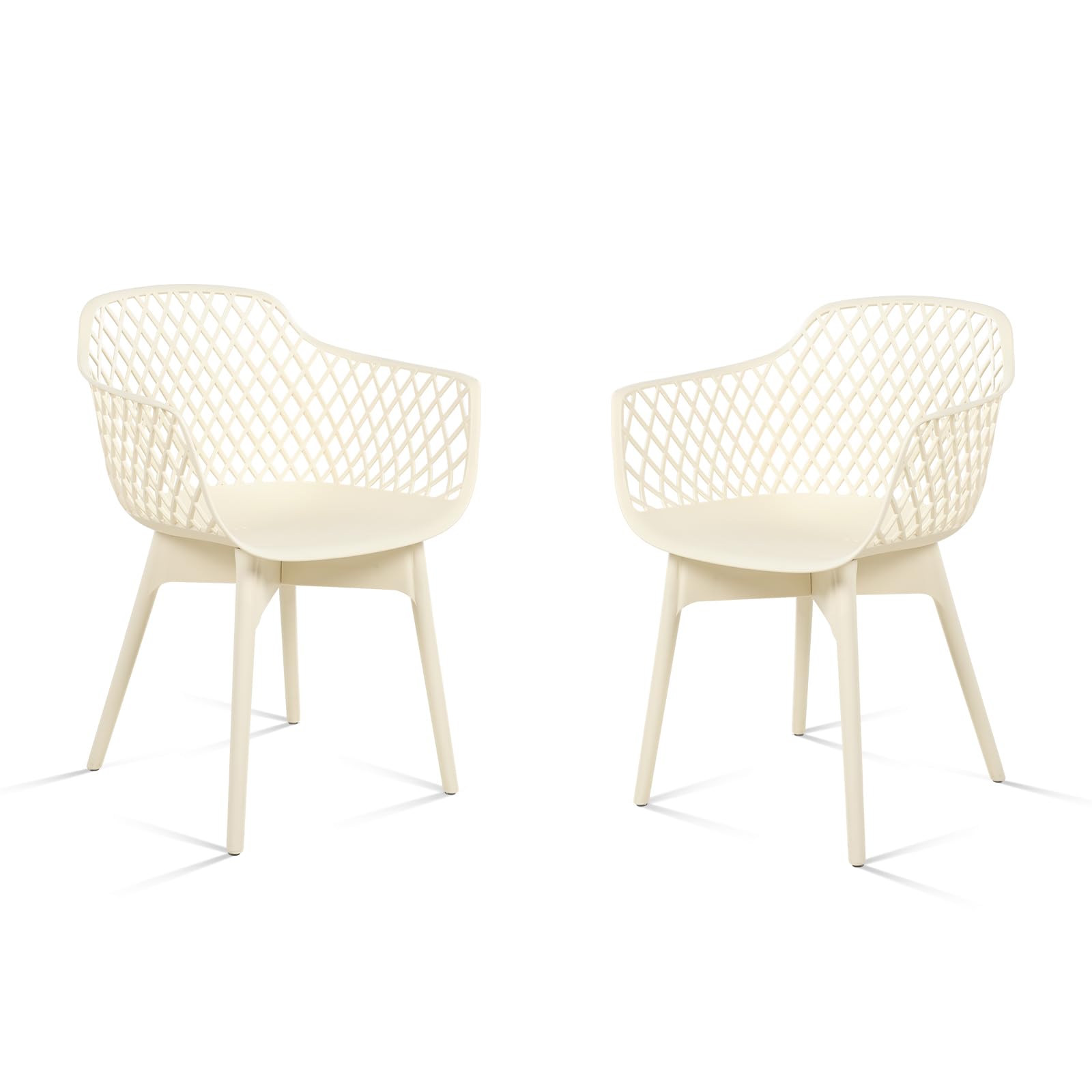 COWVIE Modern Dining Chairs Set of 2, Weather-Resistant Plastic Cafe Chairs with Ergonomic Back and Non-Slip Pad, Suitable for Patio, Restaurant, Yard, Porch, Balcony, Beige