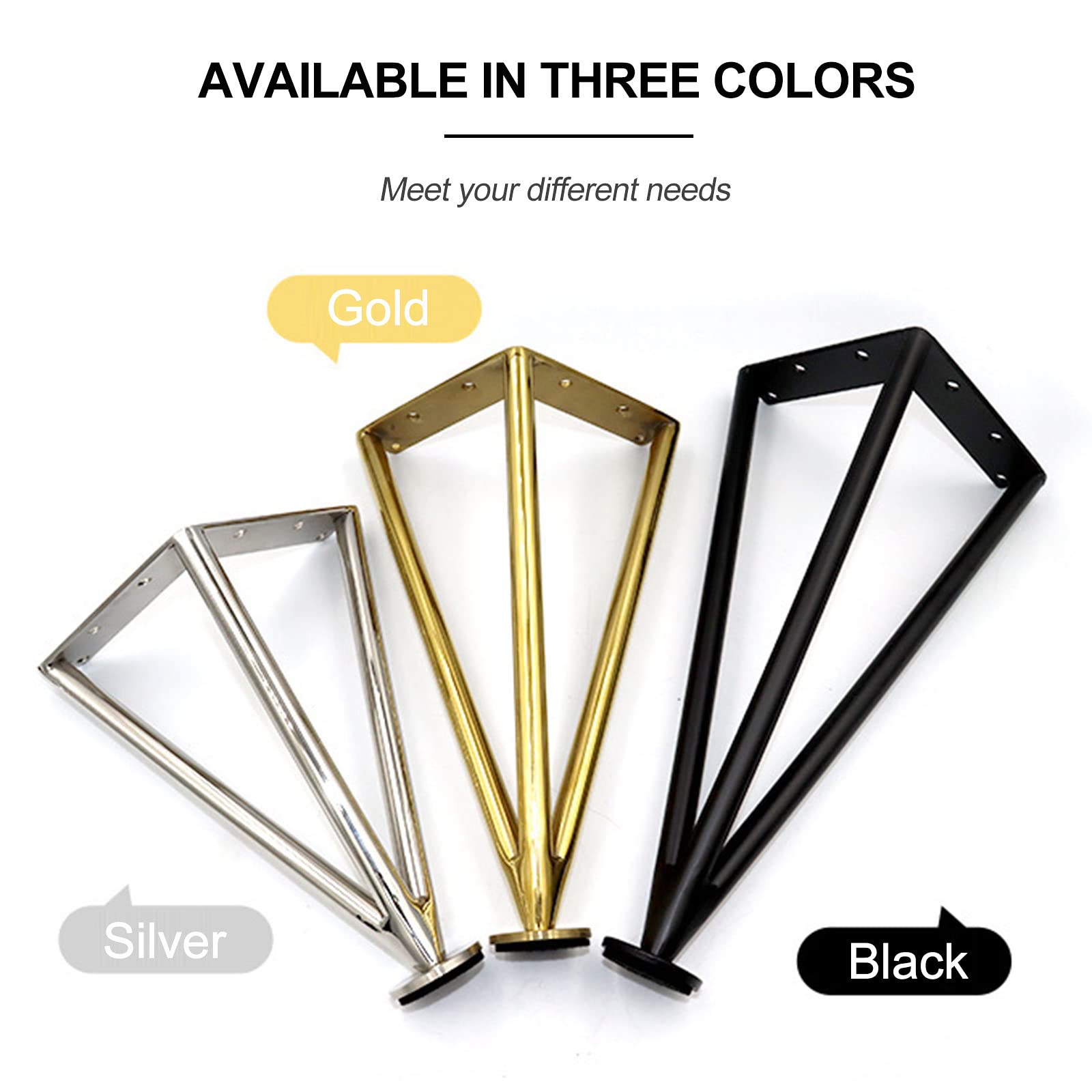 Gambe per mobili a forcina Moderne, Set di 4 Piedini Regolabili in Metallo per Divano Letto, Armadio, tavolino da caffè, Impermeabili e antiruggine, Nero/Oro/Argento, 10 cm/3,9 Pollici