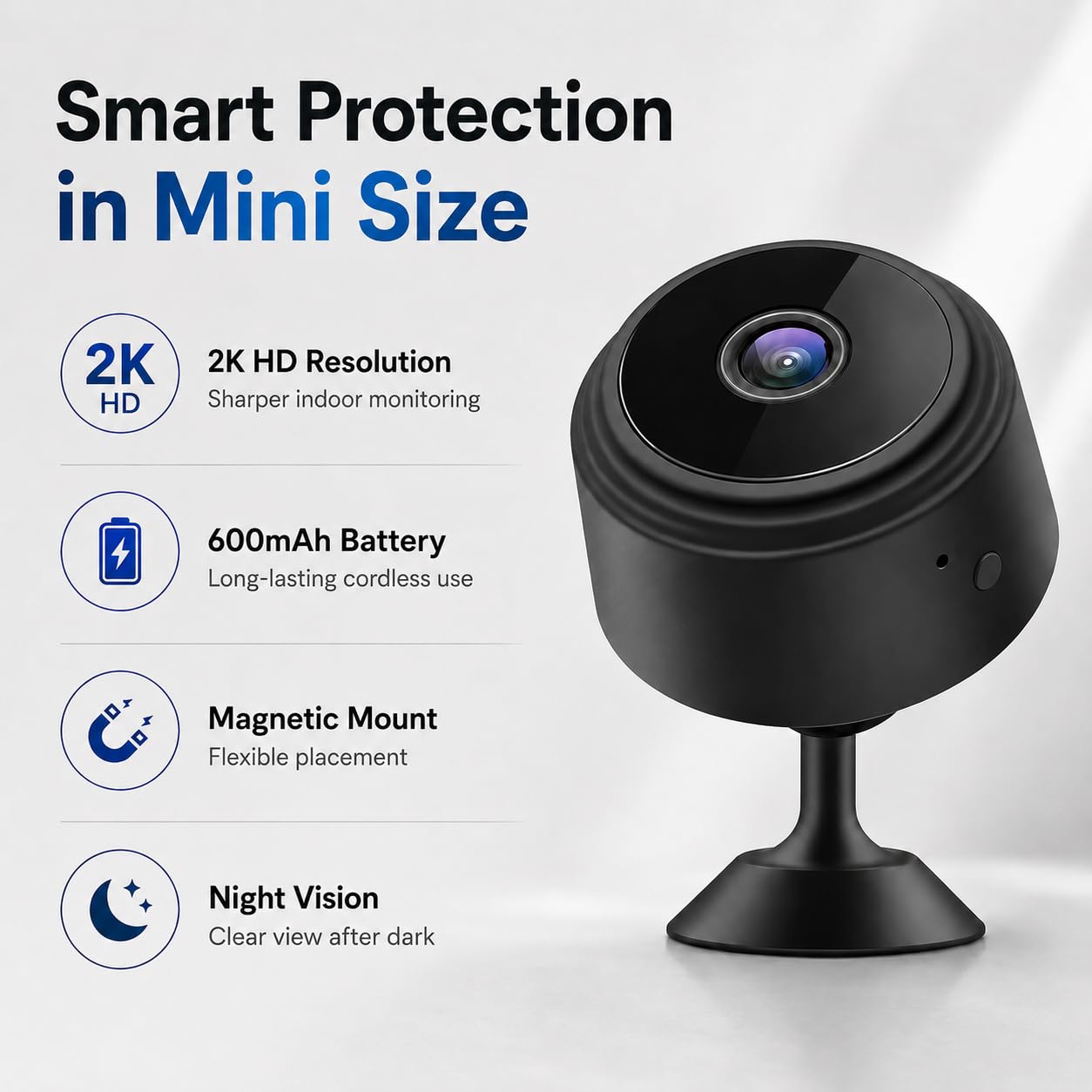 ELEFOCUS Cámara oculta, mini cámara espía inalámbrica 2K para seguridad del hogar, cámaras Espias Ocultas, cámara secreta WiFi para mascotas/bebé, pequeña cámara de niñera interior con visión nocturna