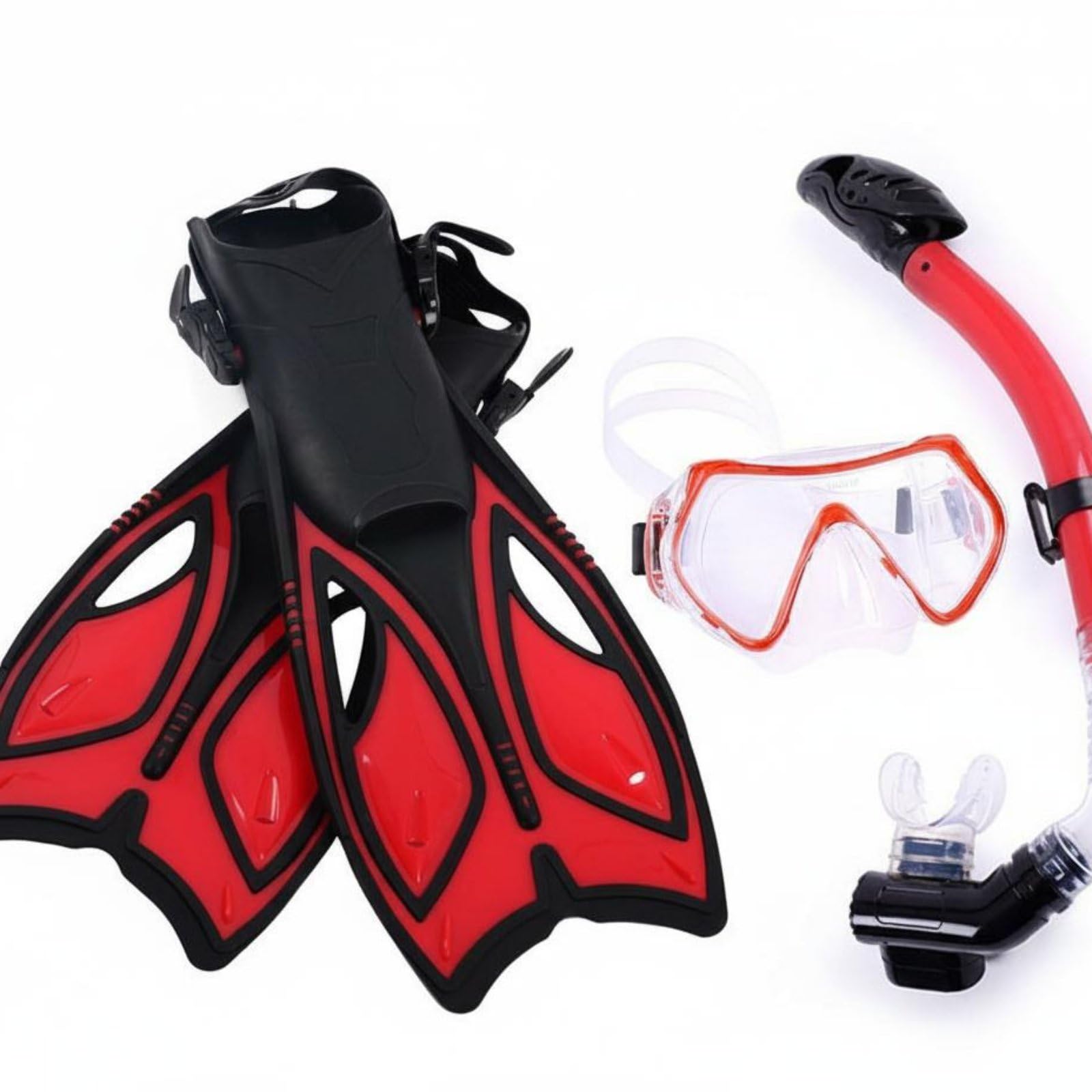 Schnorchelset Taucherbrille Schnorchel Flossen Maske mit Klarem Sichtfeld Und 4mm Glas Trockentop System mit Schwimmventil Und Ausblasventil