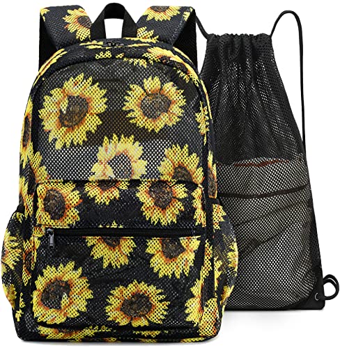 Bluboon Mesh Backpack for Girls Kids See Through School Bookbag with Mesh Drawstring Bag Semi-Transparent Beach Bag Daypack Gear Backpack