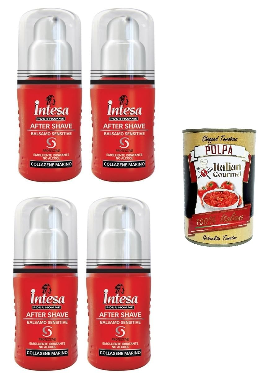 Intesa Pour Homme Baume après-rasage Sensitive Balsamo Dopobarba hydratant, sans alcool, 4 x 100 ml + Italian Gourmet polpa 400 g