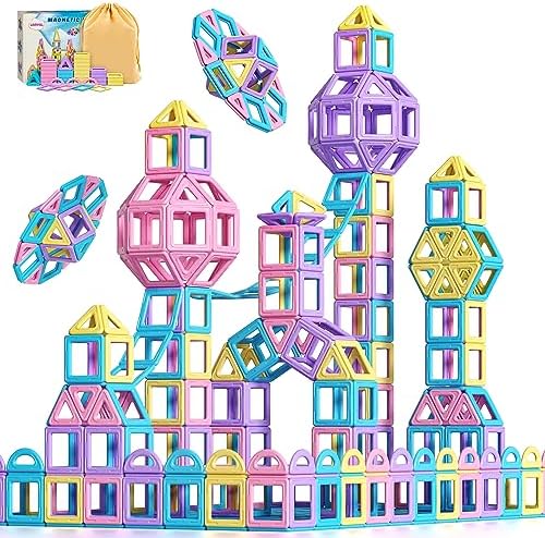 Kids Magnetic Blocks, STEM Magnet Toys for 3 4 5 6 7 8 Year Old Boys and Girls, Magnetic Building Tiles for Kids Age 3-5 4-8, Learning Educational Sensory Toys Gifts, Preschool Classroom Must Haves