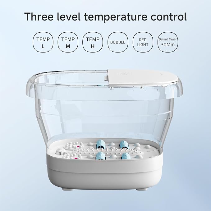 Spa de pies plegable con agua y sistema separado de electricidad, control de temperatura, burbujas, remoto, luz roja, temporizador y masajeador no eléctrico miniatura 4