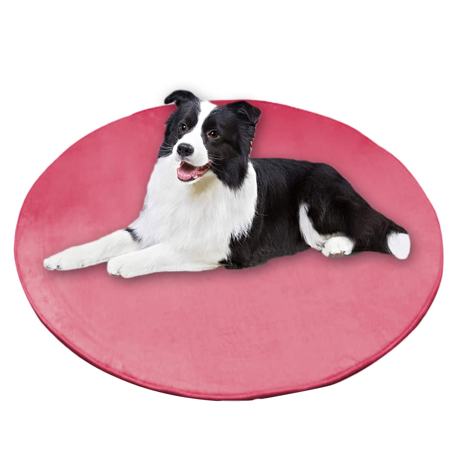 Waigg Kii Dog Bed Round Pet Mat,Coral Velvet Soft Anti-Slip Dog Cushion,Anti-Anxiety Large Dog Mattress for Small Medium Large Cats Dogs (Round 80cm,Rose)