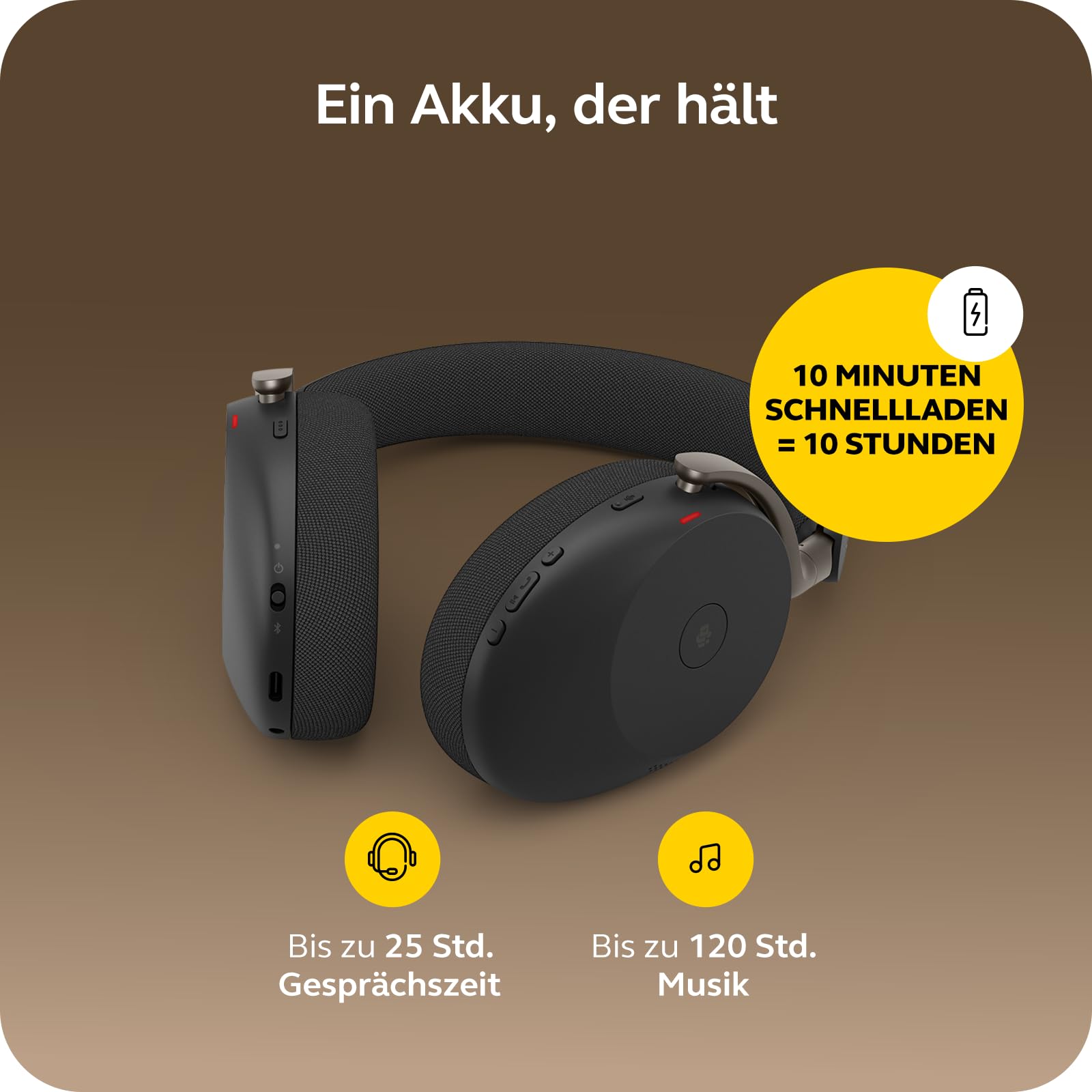 Jabra Evolve3 85 Over-Ear Bluetooth Headset kabellos mit Mikrofon für Büro, USB-C, KI-Sprachanruf, Adaptive Aktive Geräuschunterdrückung, 25h Akku, für Meeting-Apps, Schwarz