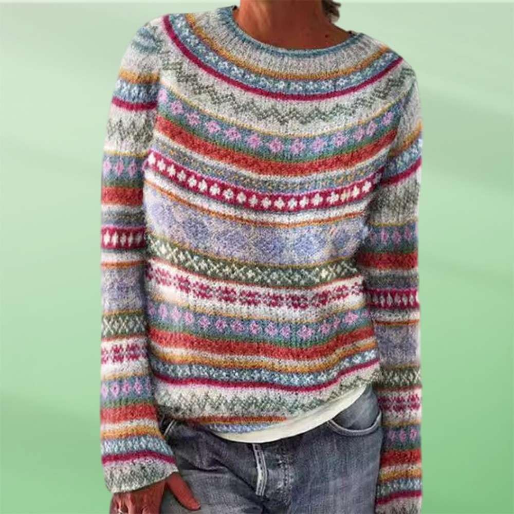 Retro Fair Isle Knit Sweater, Loose-Fitting Fall/Winter Vintage Casual Pullover - Image 3