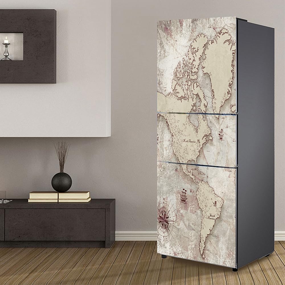 VHcgCGJ Fridge magnet, Full covering door fridge covers skins wall stickers for kitchen decal, Retro Navigation Map America(M: 60x180 cm)
