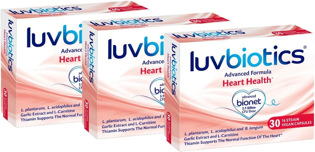 Luv Biotics Heart Health Supplement -Live Gentle Cultures + Garlic Extract + L-Carnitine +Thiamin -90 Vegan Capsules