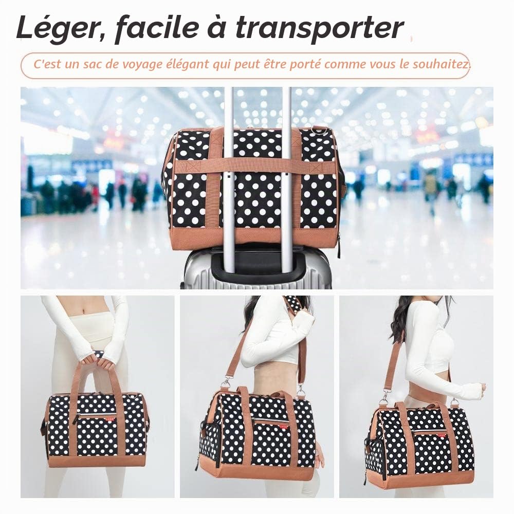 Lekesky Sac de nuit pour femme, sac fourre-tout, sac d'hôpital de maternité avec grande ouverture sur le dessus, sac de voyage pour femme, rayures bleues, Pois blancs., 33L