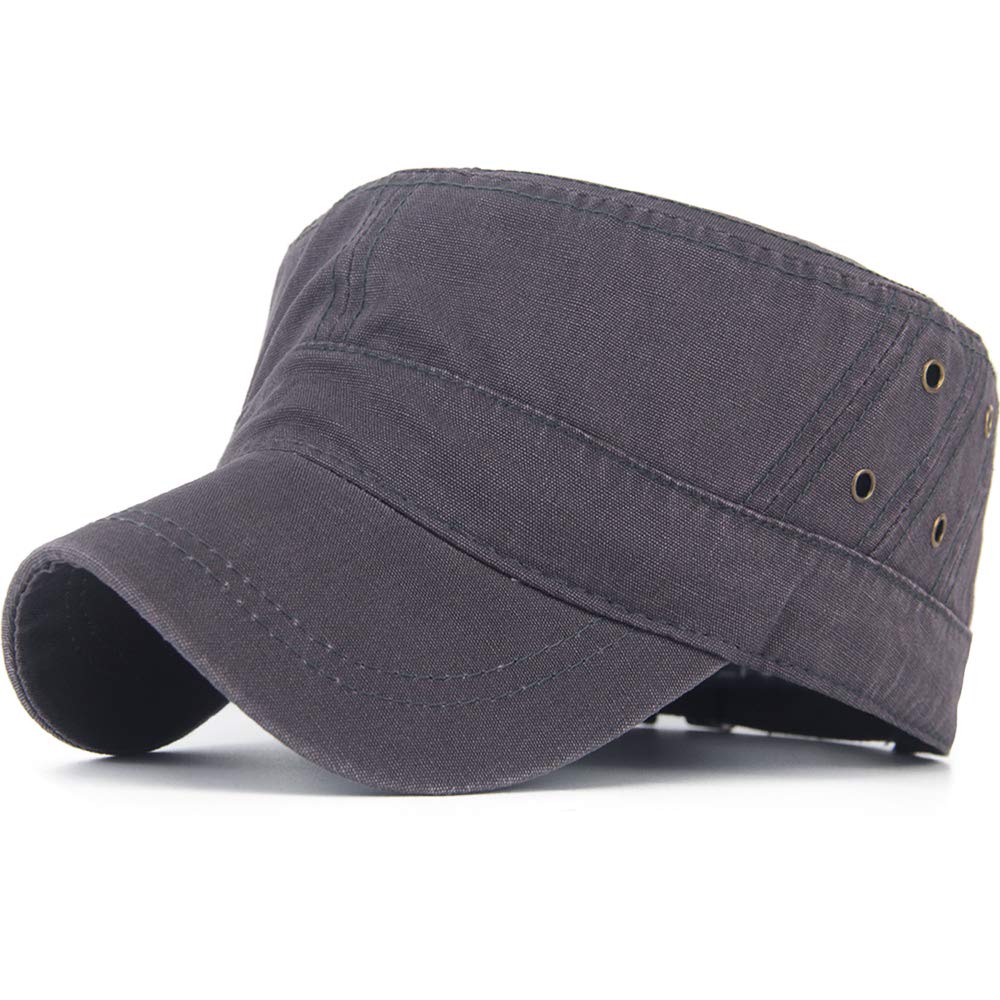REDSHARKS Men Women Vintage Distressed Washed Cotton Twill Cadet Army Cap Canvas Military Hat Flat Top Baseball Sun Cap