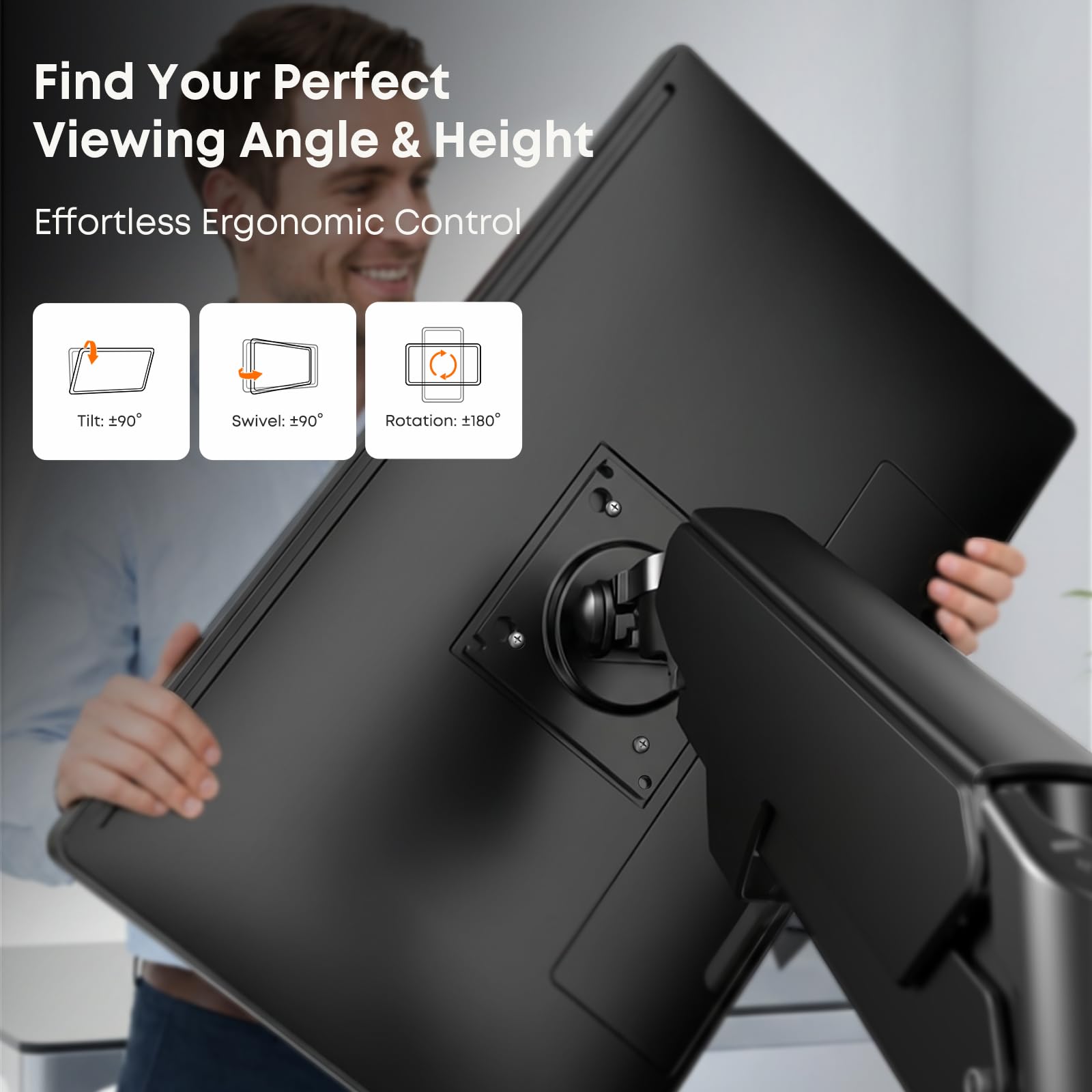 Monitor Halterung 17-49 Zoll für Flat/Curved Monitor, Premium Aluminium Bildschirmhalterung, Neigbar & Schwenkbar, VESA 75/100 mm, Max 20 KG, Ergonomischer Monitor Arm, Schwarz