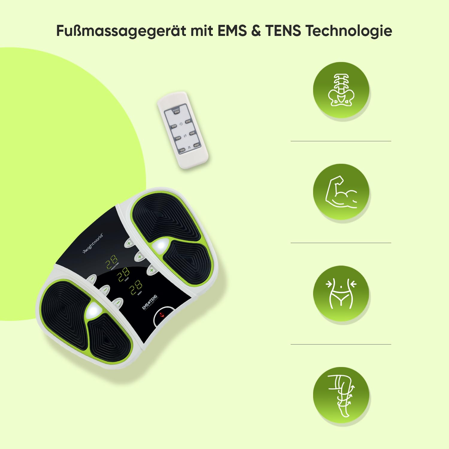 Fußmassagegerät mit EMS & TENS Technologie & 99 Intensitätsstufen - Tragetasche, Fernbedienung & Elektroden Pads - Einfach zu tragen - EMS Gerät & Tens Gerät - Elektrische Fußmassageräte - WeightWorld