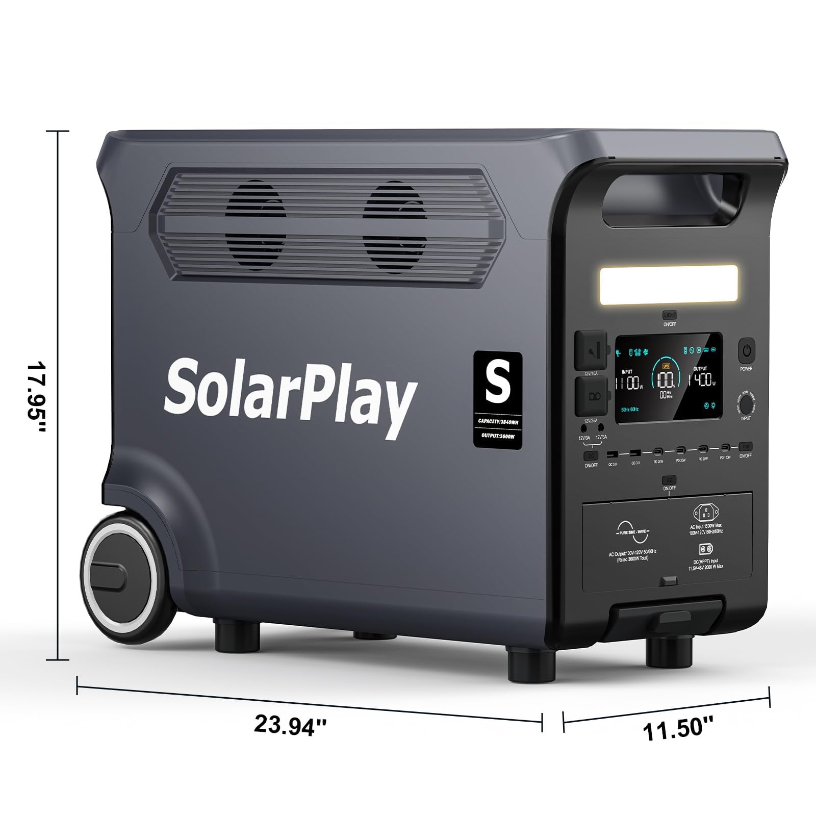 SolarPlay Q3600 Power Station Portatile 3600W (Picco 7200W), Batteria di Backup 3840Wh LiFePO4,Ricarica Ultra-Rapida 1.5h,Generatore Elettrico Portatile per Casa,Camper,Vanlife e Emergenza Energetica