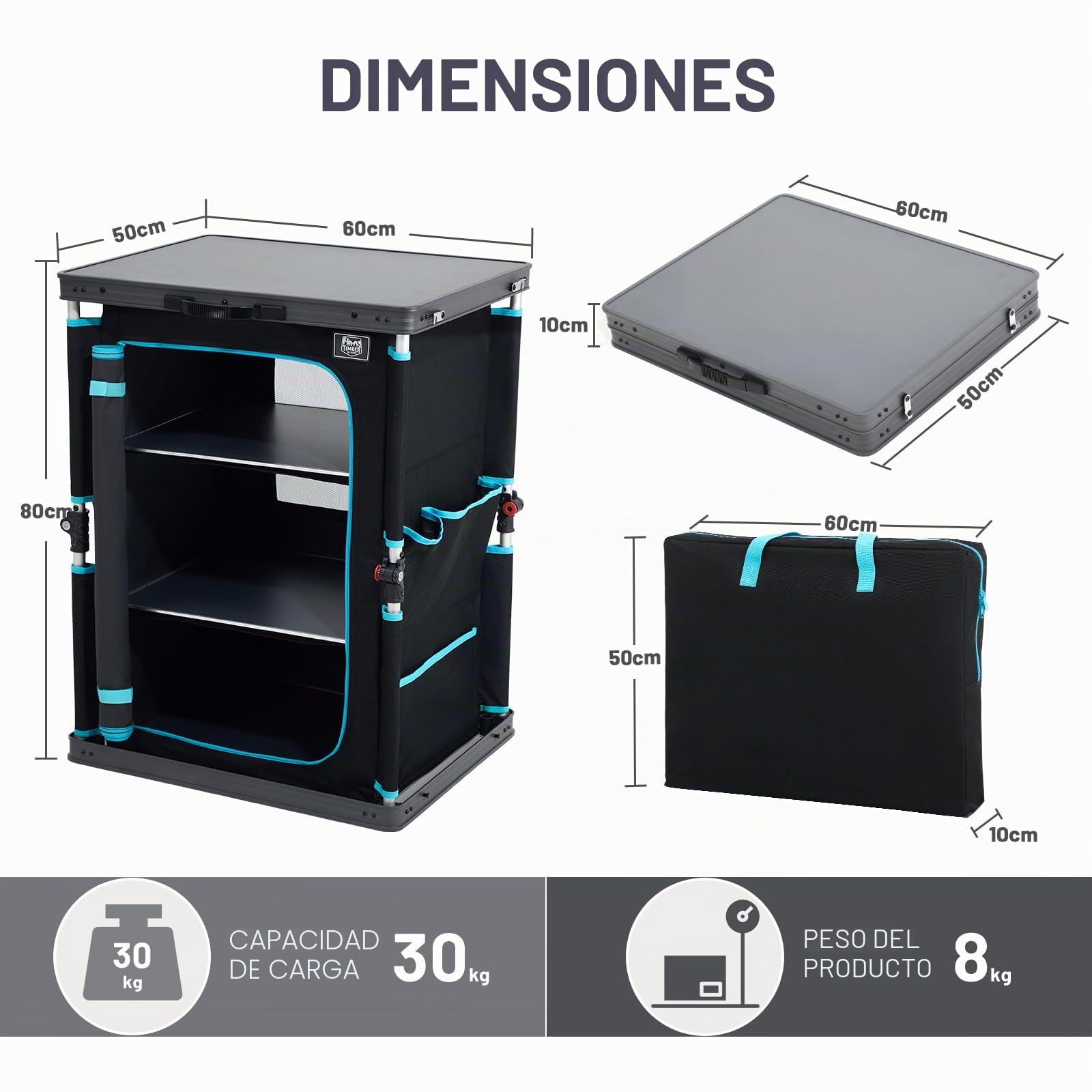 TIMBER RIDGE Almacenamiento compacto de camping, unidad de cocina plegable para camping, muebles de camping, armarios de camping al aire libre, marco de aluminio portátil para jardín, fiesta, picnic,