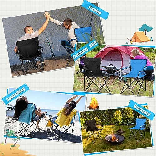Image of Foldable Camping Chair Set of 2, HaSteeL Folding Camp Chairs & Carrying Bags for Adults, Portable for Lawn, Outdoors, Fishing, Hiking, Travel, Picnic, Beach, Oversized & Supports 275lbs (Black & Blue)