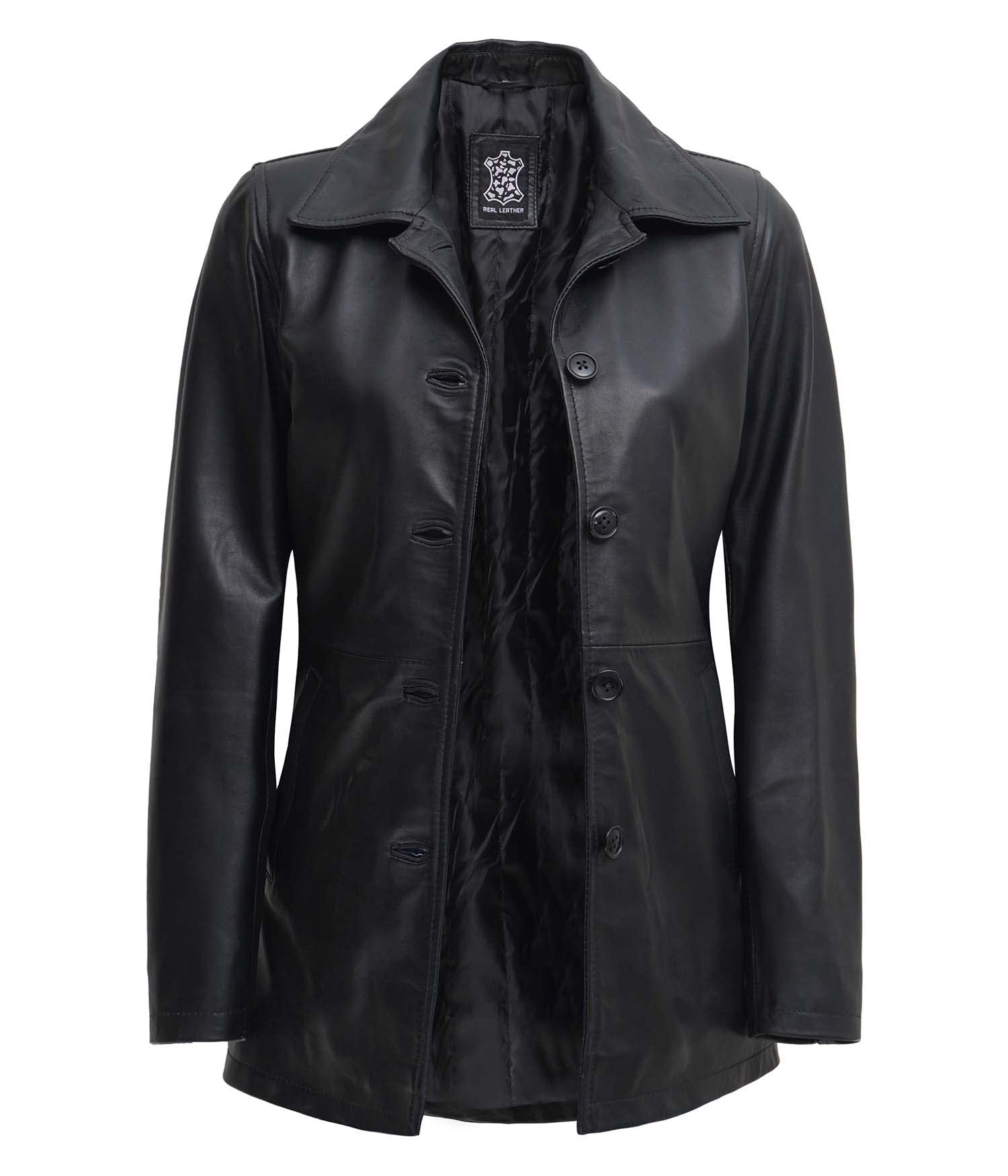 fjackets Lambskin Leather 3/4 Coat - A Fusion of Timeless Style & Modern Sophistication for Women