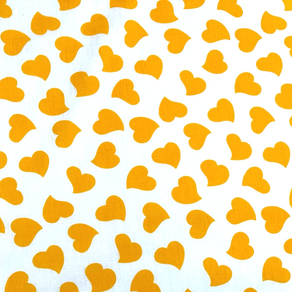 Polycotton Fabric Tossed Love Hearts Valentines Heart Romance (Price Per Metre) (Yellow)