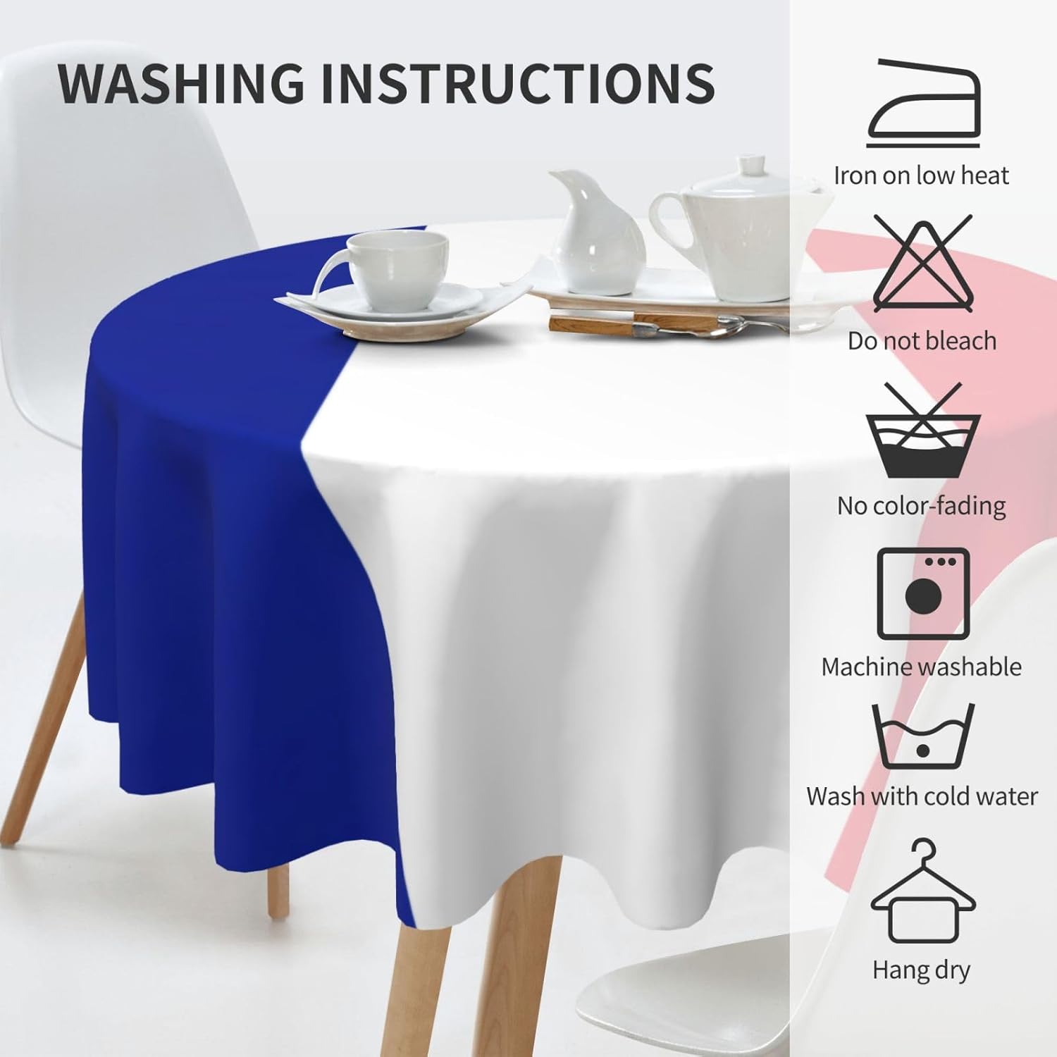 French Flag Print Wrinkle Free Dining Table Cover for Birthday Party Farmhouse Tablecloths Up to 60 x 60 Inches