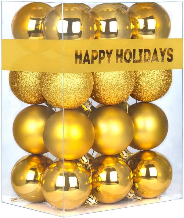 Gold 3.2" Large Christmas Balls - Christmas Tree Decoration Ornaments Shatterproof Hanging Balls for Birthday Easter Valentine Wedding Decorations Set of 24pcs