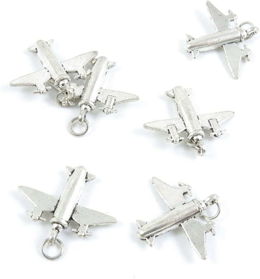 120 Pieces Jewelry Making Charms Antique Silver Tone for Necklace Pendant Bracelet G7YG1 Airplane Aircraft