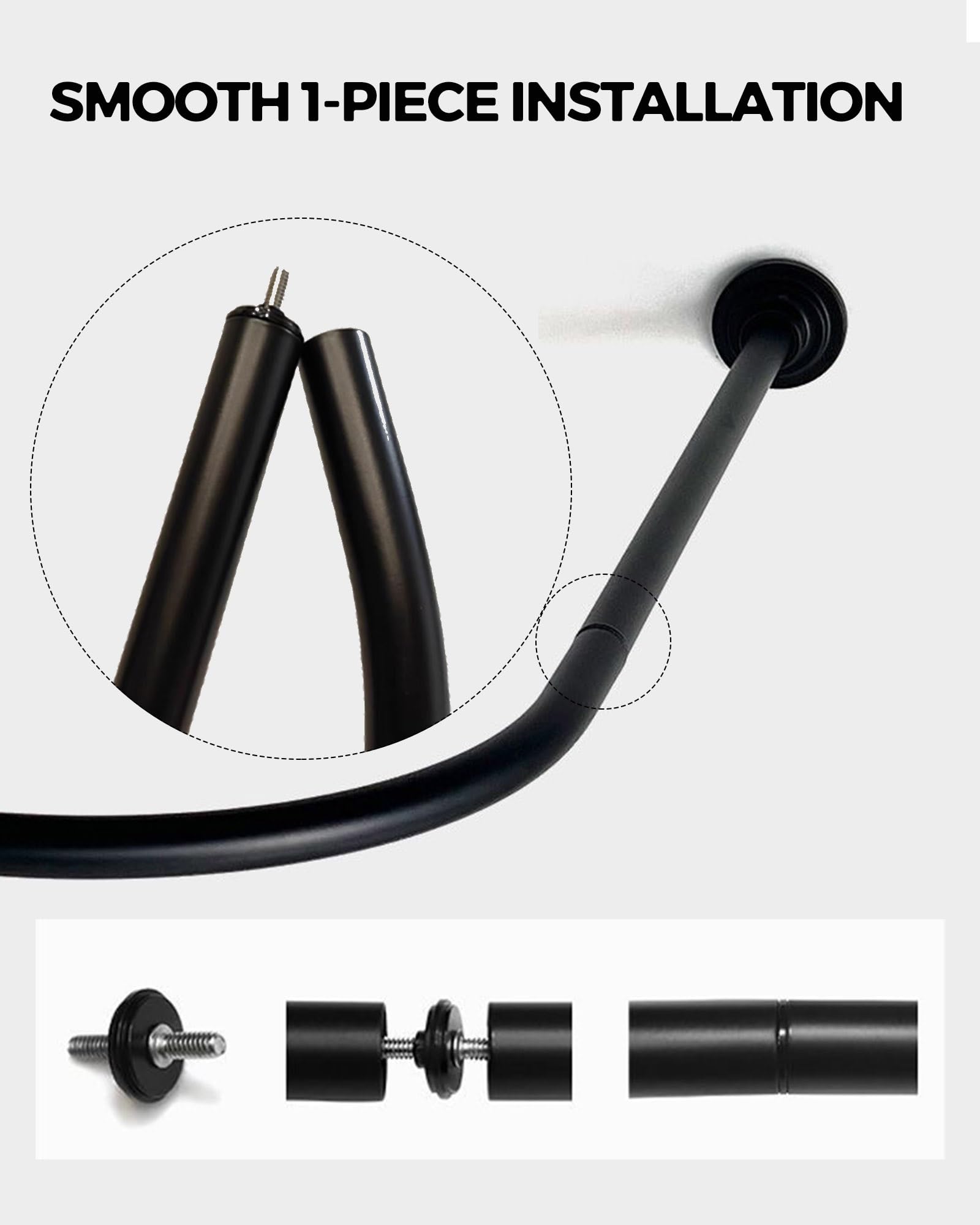 Tringle à rideau de douche incurvée réglable de 80 à 100 cm – Noir et blanc, facile à installer pour salle de bain/camping-car, design élégant pour la maison et les voyages – Tringle Rideau Douche