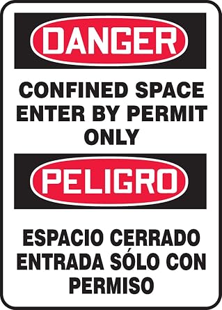 Accuform SBMCSP133XT Dura-Plastic Spanish Bilingual Sign, Legend "Danger CONFINED Space Enter by Permit ONLY", 10" Length x 7" Width x 0.060" Thickness, Red/Black on White